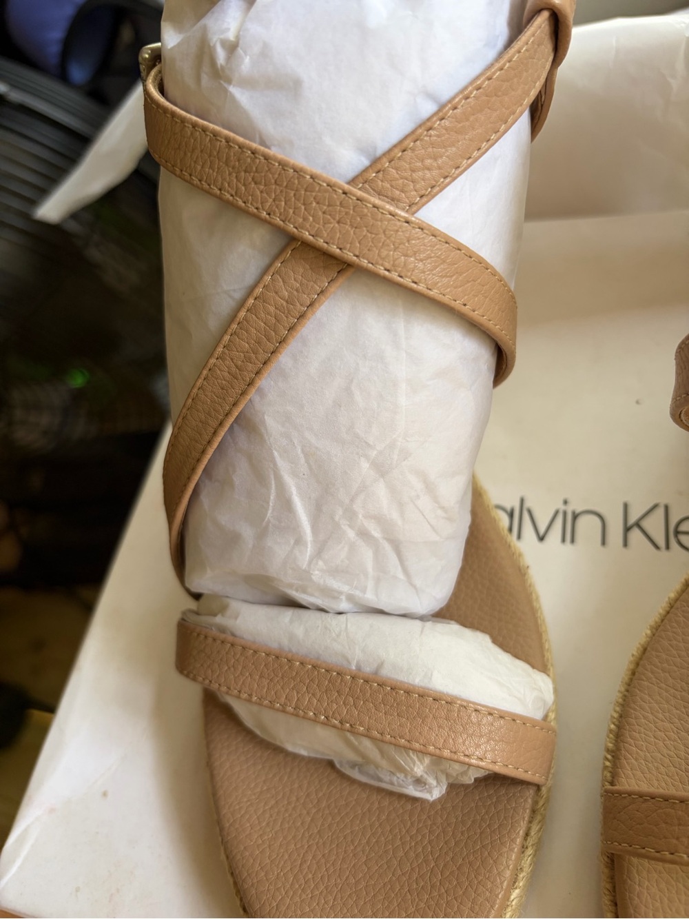 Calvin Klein Nude Cross-Strap Leather Sandals - Picture 4 of 14